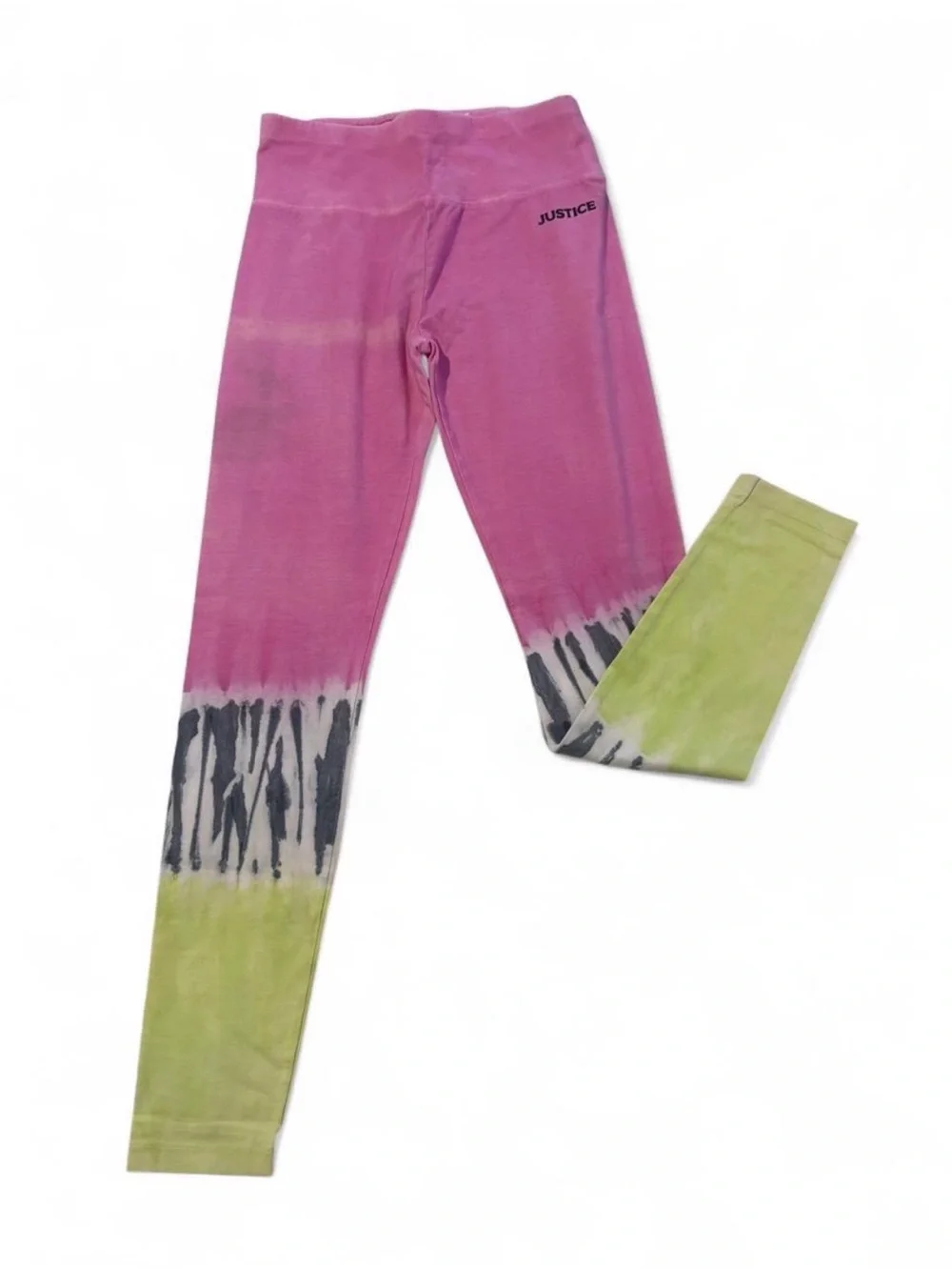 🩷$3 BUNDLED- Justice Tie-Dye Leggings in Pink, Lime & Gray Accent